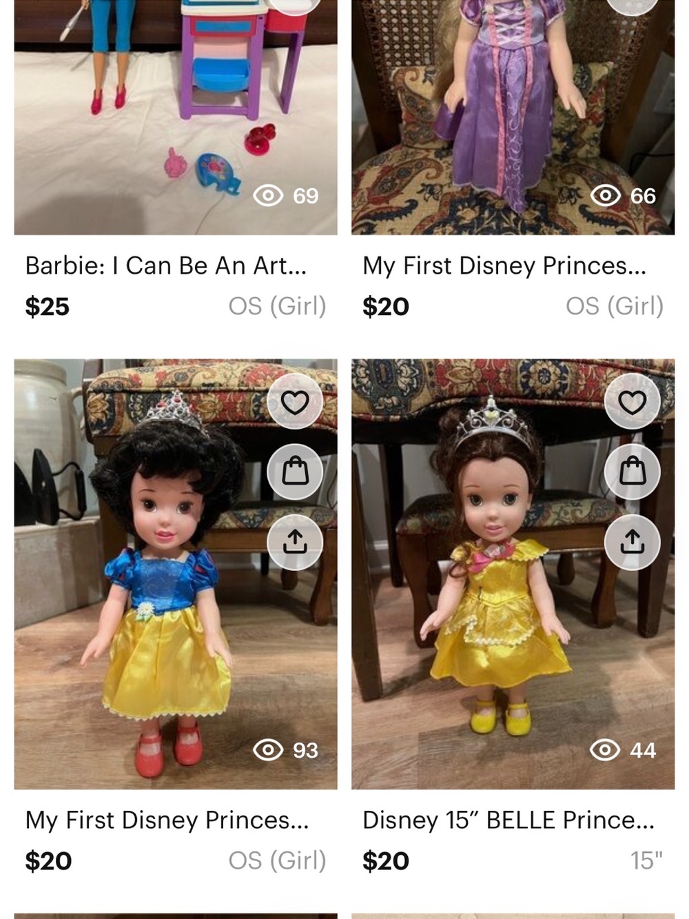Disney Snow White-style Doll in Blue and Yellow Outfit with Tiara